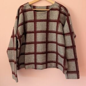 EUC Madewell Sweater Grey And Maroon Grid Size Large